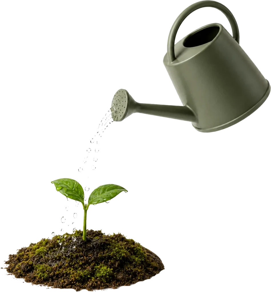 Riego de una planta joven, cultura de cuidado que promueve Fundación Ser Naturaleza