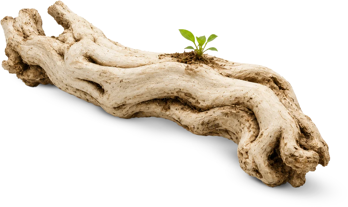Raíz con brote emergiendo, regeneración desde lo profundo en Fundación Ser Naturaleza